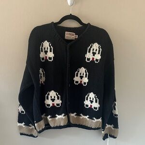 Rev Wear Womens Hand Knitted 100% Cotton Cardigan with Dogs NWT Size S/M Vintage
